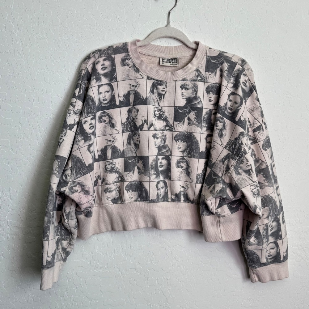 Taylor Swift The Eras Tour Beige All Over Print Cropped Sweatshirt S Official